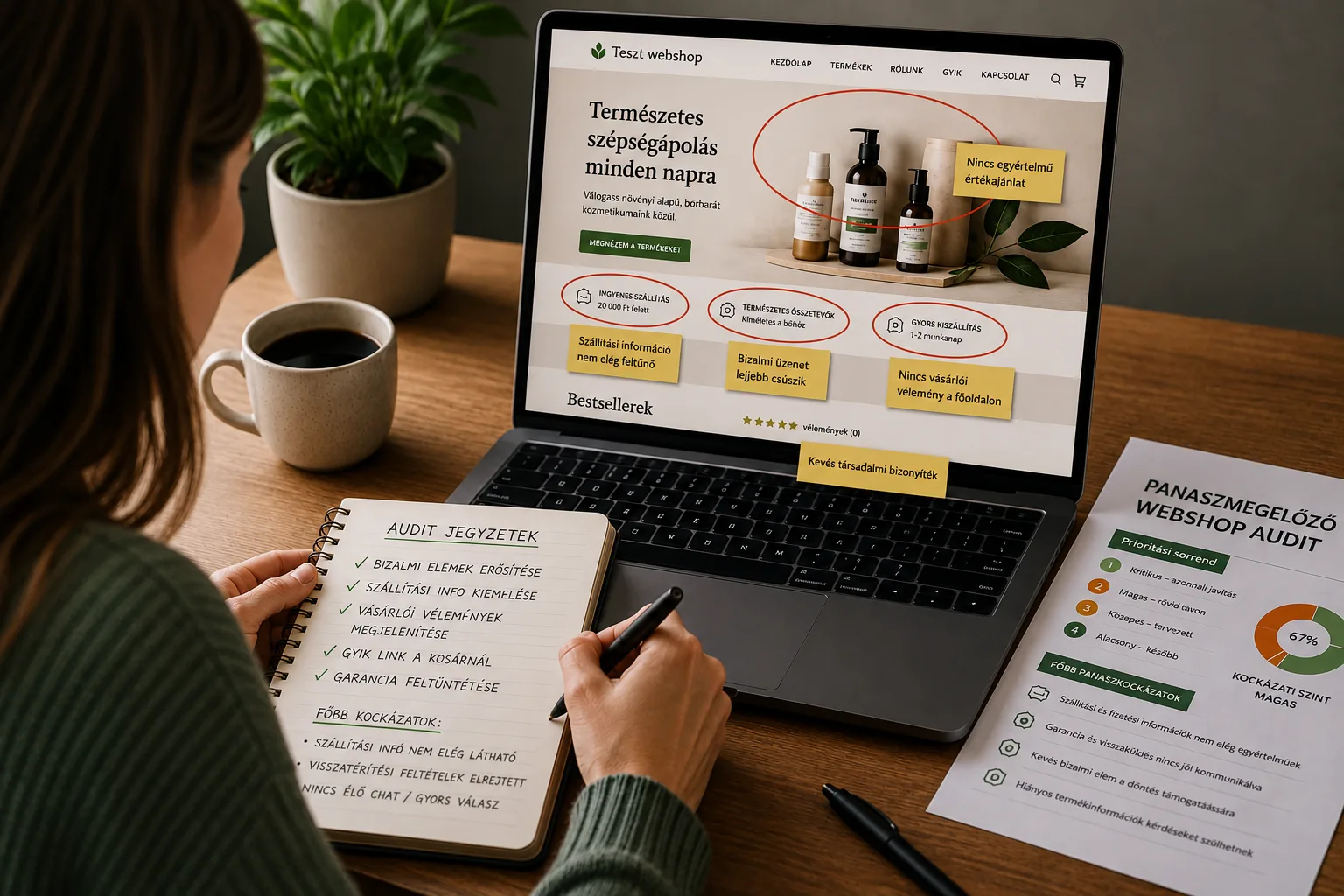 A webshop átvizsgálása a vásárló szemével – a talált hibák bejelölve, javítási jegyzetekkel